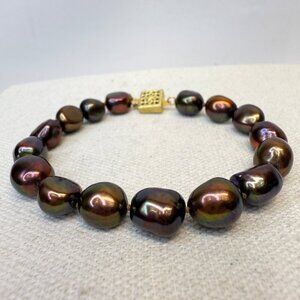 Chocolate Peacock Cultured Pearl Bracelet 14K Gold Filled Clasp